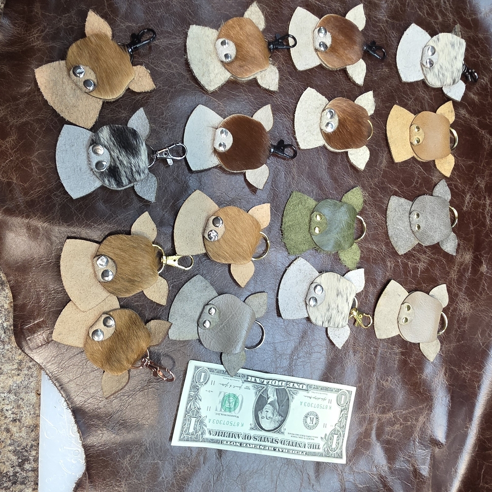 Handmade Leather Pig Head Keychains